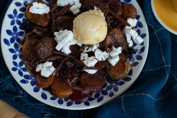 
sweet dessert made of pancakes, chocolate, ice cream and marshmallows