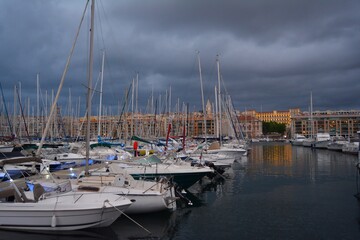 Port of Marseille at dusk, South of France .