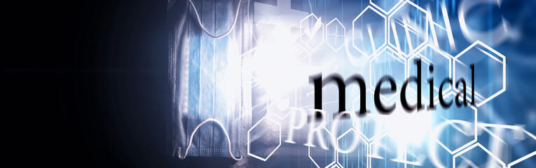 Personal protective equipment. Disposable medical mask. Gauze bandage for respiratory protection. Medical accessories.