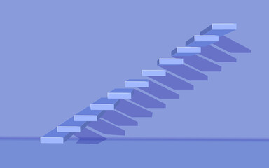 Background. Steps against a blue wall. 3D Ladder with shadow