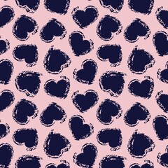 Pink Navy Heart shaped brush stroke seamless pattern background