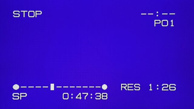 Real Analog VHS blue screen with stop and rew actions