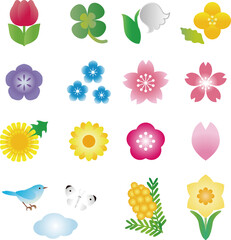 春 花 アイコン おしゃれ かわいい イラスト素材セット Wall Mural Ribbon S