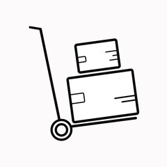 lazy delivery cart icon with boxes, vector on white background