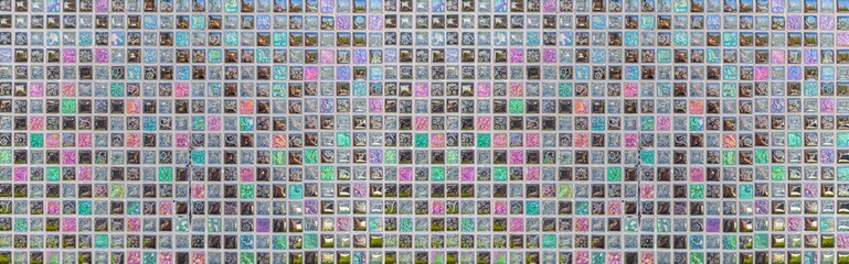 Panorama of Multi Color Glazed Mosaic Wall Tile texture and background seamless