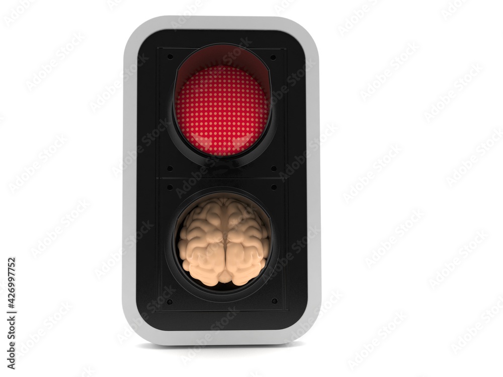 Sticker brain inside red traffic light