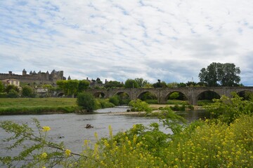 The old bridge and The gothic castle of Carcassonne, France.