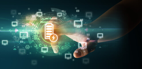 touching with soft gesture multimedia screen with future technology concept