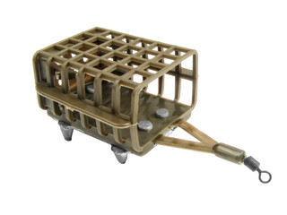 Fishing feeder trough isolated on white background side view
