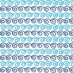 Vector seamless repeating pattern of blue waves on white background