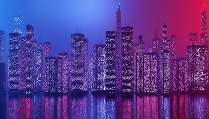 Future city downtown with skyscrapers in neon cyberpunk lights © Photocreo Bednarek