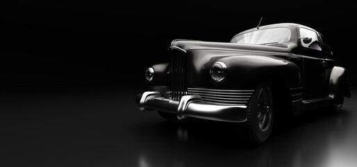 Classic retro car on black. Vintage