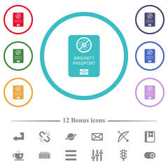 Immunity passport flat color icons in circle shape outlines