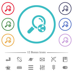 Share search flat color icons in circle shape outlines