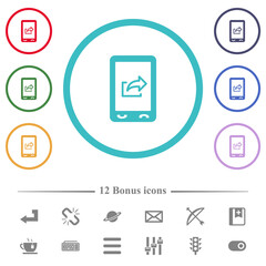 Mobile export data flat color icons in circle shape outlines