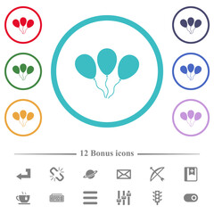 Three balloons flat color icons in circle shape outlines