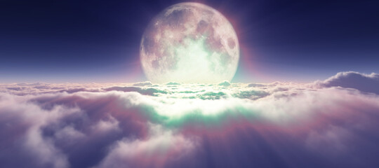 Naklejka na ściany i meble above clouds full moon illustration