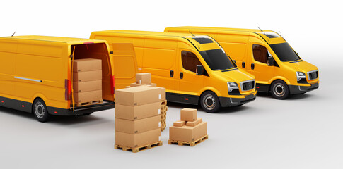 Parcel delivery in van transportation trucks on white. © Photocreo Bednarek