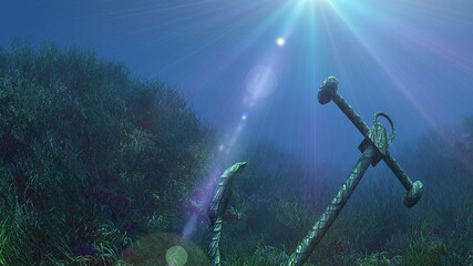 anchor under water sun ray illustration © aleksandar nakovski