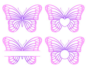 Fototapeta na wymiar Butterfly vector monogram. Insect silhouette. Template for laser and paper cutting, printing on a T-shirt, mug. Flat style. Hand drawn decorative element for your design. Isolated on white background.