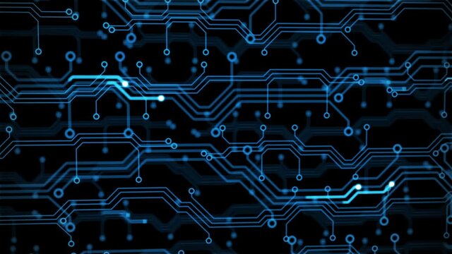 Abstract animation of circuit board. Futuristic background with circuit computer technological blue lines