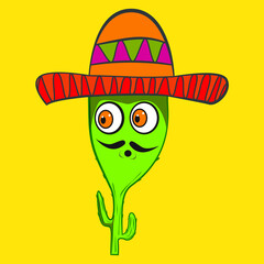 cinco de mayo sombrero drawing cactus character with moustache
