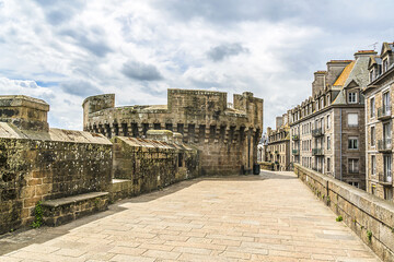 The ramparts of the walled city of Saint Malo. Saint-Malo is a walled port city in Brittany on...