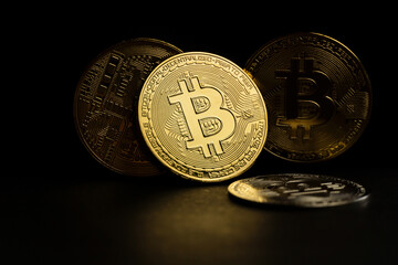 golden bit coin model for crypto currency finance business on black background