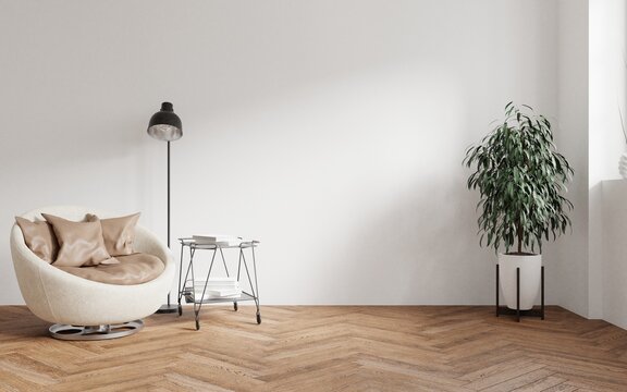 Modern living room interior design. chiar on white wall.