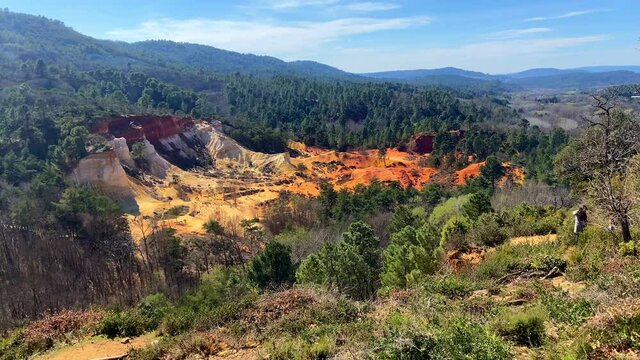 Panoramic view of Colorado Provencal, an old ocher quarry in Rustrel France