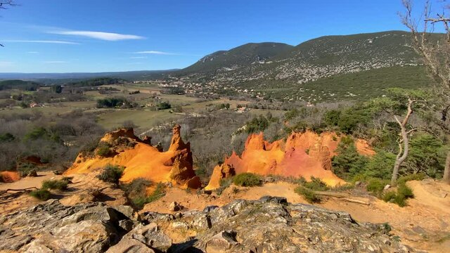 Orange hoodoos (Chemin&eacute;es de f&eacute;es) of the Colorado Provencal, an old ocher quarry in Rustrel in Provence France