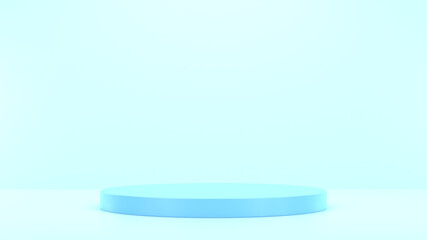 Minimal podium realistic mockup display cosmetic product presentation round empty cylinder stage in light soft blue background 3D render illustration