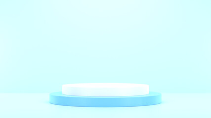 Minimal podium realistic mockup display cosmetic product presentation round empty cylinder stage in light soft blue background 3D render illustration