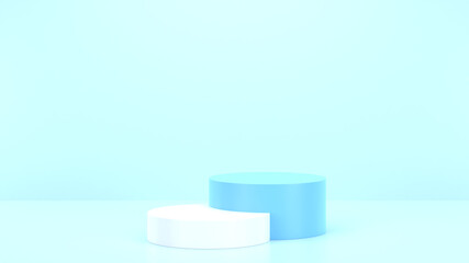Minimal podium realistic mockup display cosmetic product presentation round empty cylinder stage in light soft blue background 3D render illustration