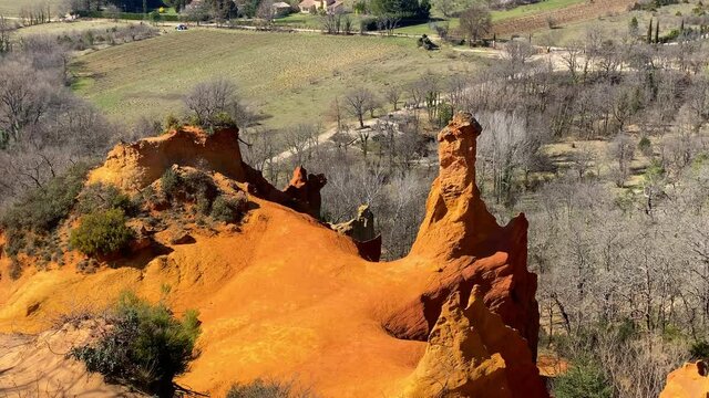 Orange hoodoos (Fairy chimneys) of the Colorado Provencal, an old ocher quarry in Rustrel in Provence France