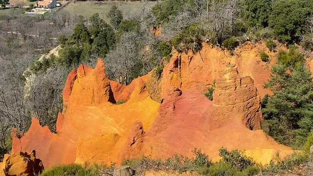 Orange and yellow dune of Colorado Provencal, an old ocher quarry in Rustrel France