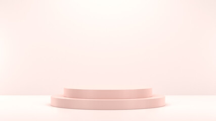 Minimal podium realistic mockup display cosmetic product presentation round empty cylinder stage in nude soft pink background 3D render illustration