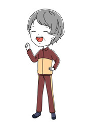 ガッツポーズをしているジャージ姿のおばあちゃんの全身イラスト