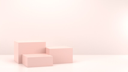 Minimal podium realistic mockup display cosmetic product presentation cube empty stage in nude soft pink background 3D render illustration