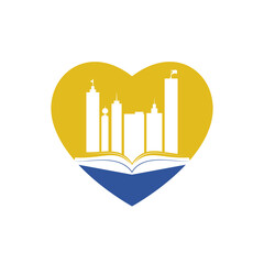 Education building logo design. Vector of book and a building, symbol of library and study.