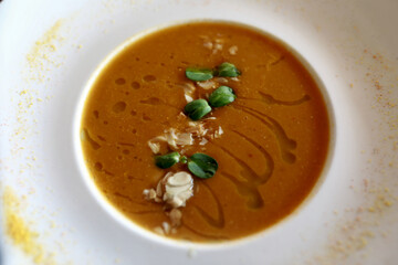 Bowl with lentil puree soup
