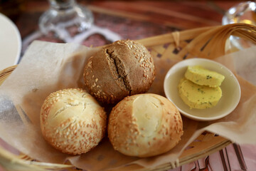 Buns and butter in basket