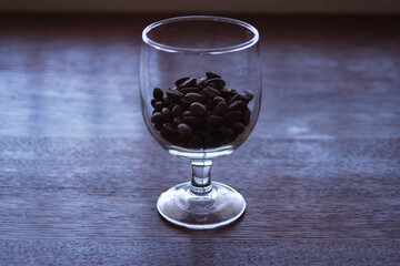 Vintage desk and coffee beans 
