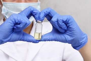 vial with coronavirus vaccine. Immunization of the population, preventive vaccinations. Prevention...