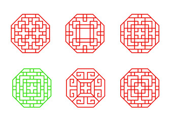 Set of Stencil Chinese octagon window frame vector