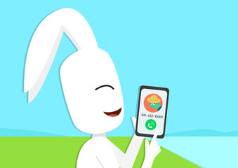 Rabbit calling Tortoise by smart phone, vector