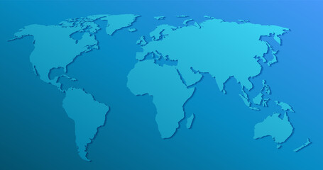world map with shadow color gradient vector illustration. turquoise color.