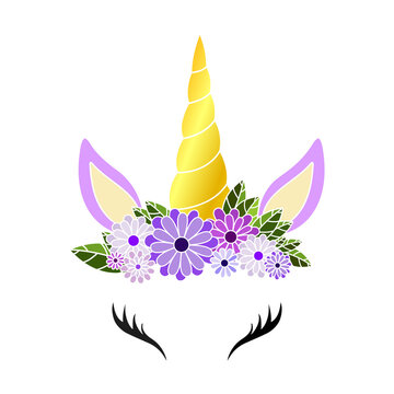 Vector illustration with unicorn and flowers for greeting cards and invitations