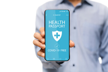 Man showing smartphone with Immune digital passport for covid-19
