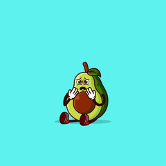 Cute Avocado character sitting and crying. Fruit character icon concept isolated. flat cartoon style Premium Vector